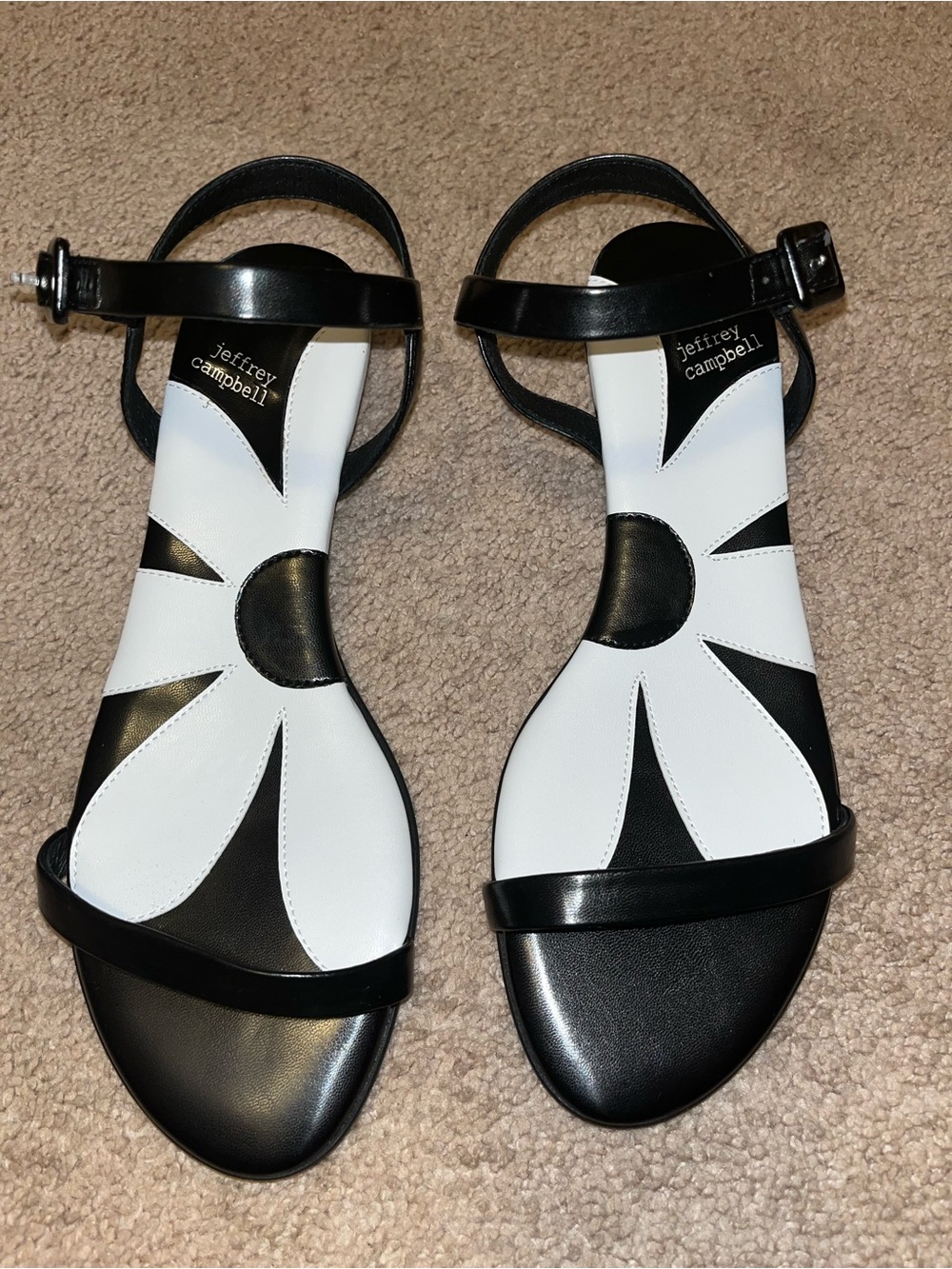 Jeffrey Campbell Black & White Daisy-Inlay Ankle Strap Sandals